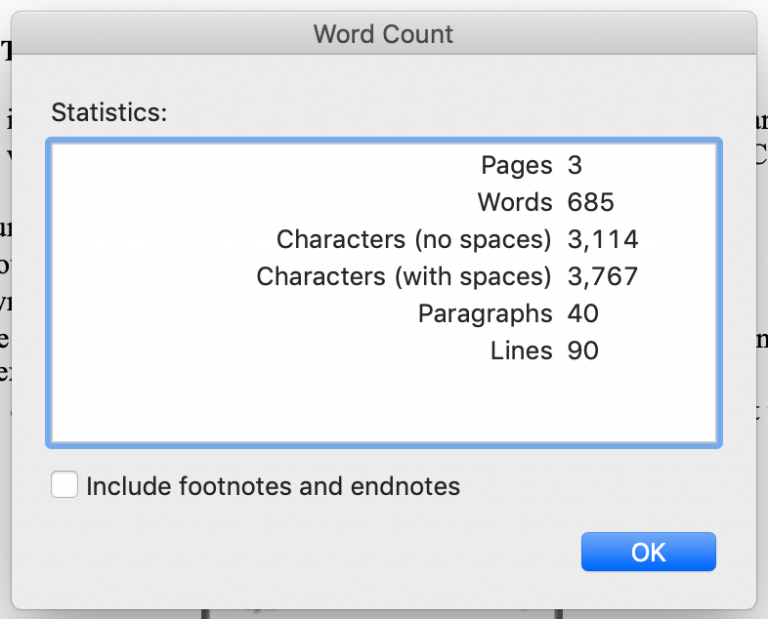 microsoft word word count of selection